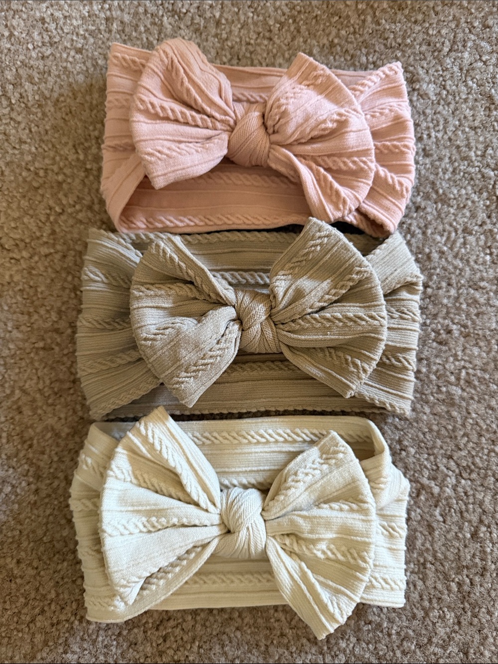 Stretch Ribbed Bow Headband Set for Babies - Pink, Taupe, Cream